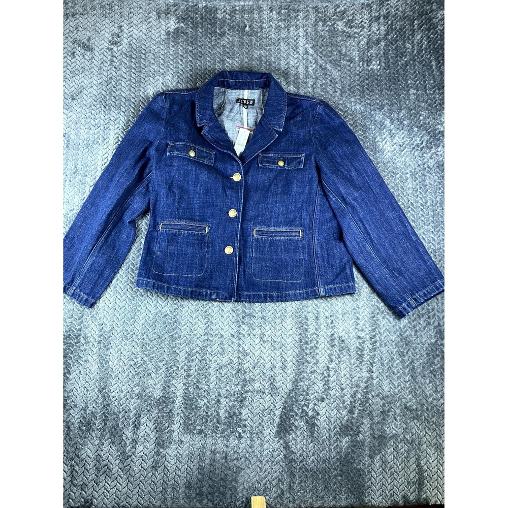 J.Crew Denim Blazer Jacket Womens 14 Blue Resin Wash Notch Lapel Button Front